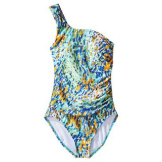Clean Water Womens 1 Piece Printed One Shoulder Swimsuit  Blue M