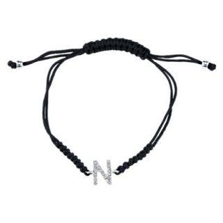Silver Plated Crystal Wrap Bracelet with Initial N   Black