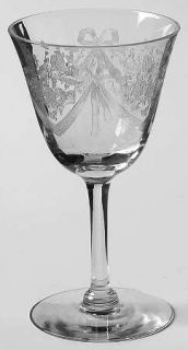 Fry Morning Glory Wine Glass   Stem #7715, Etched  Floral Design