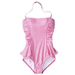 Clean Water Womens Peplum 1 Piece Gingham Swimsuit  Pink XL