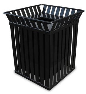 Witt Industries 36 Gallon Outdoor Square Trash Can w/ Anchor Kit, Black