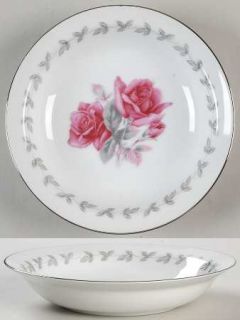 Hira China American Rose Rim Soup Bowl, Fine China Dinnerware   Pink Roses, Gray