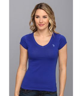 U.S. Polo Assn Solid V Neck Tee Womens T Shirt (Blue)