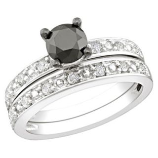 1 ct Black & White Diamond Bridal Set Ring 7.0