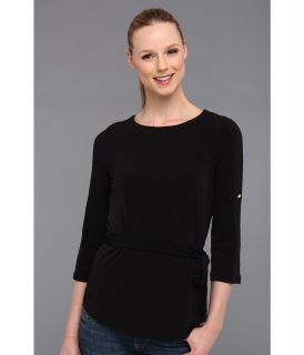 Calvin Klein Solid Tunic Matte Jersey w/ Belt Womens Clothing (Black)