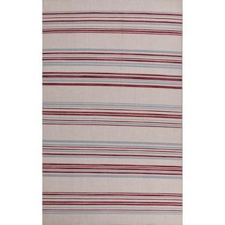 Flat Weave Stripe Multi Color Wool Rug (5 X 8) White Ice