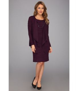 Jessica Howard Mock 2 Piece Drape Jacket Dress w/Necklace Womens Dress (Purple)