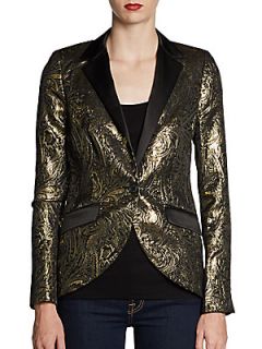 Metallic Brocade Jacket   Black Gold
