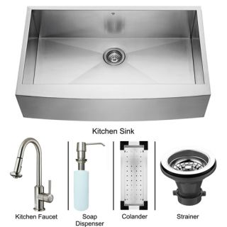Vigo Industries VG15109 Kitchen Sink Set, Farmhouse Sink, Faucet, Colander, Strainer amp; Dispenser Stainless Steel