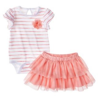 Cherokee Newborn Infant Girls Striped Bodysuit and Skirt Set   Pink/White 6 9 M