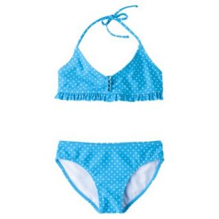 Xhilaration Girls 2 Piece Polka Dot Halter Swimsuit   Blue XS