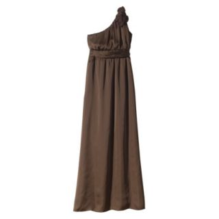 TEVOLIO Womens Satin One Shoulder Rosette Maxi Dress   Brown   14