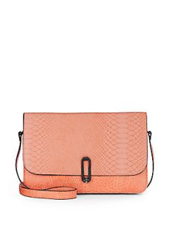 Embossed Faux Leather Convertible Clutch   Coral