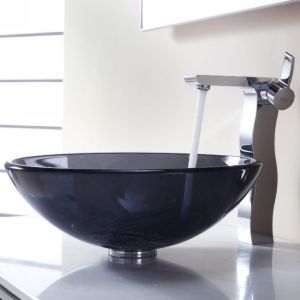 Kraus C GV 104 12mm 14600CH Exquisite Sonus Clear Black Glass Vessel Sink and So