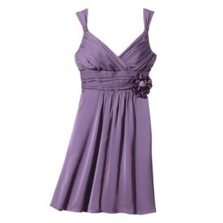 TEVOLIO Womens Satin V Neck Dress with Removable Flower   Plum Spice   12