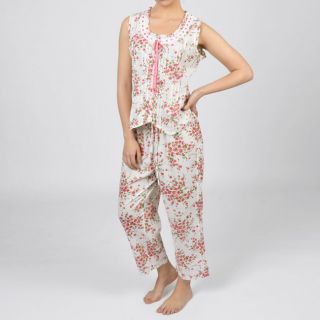 La Cera Womens Cotton Floral 2 piece Pajama Set