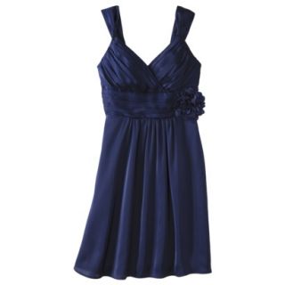 TEVOLIO Womens Satin V Neck Dress with Removable Flower   Academy Blue   6