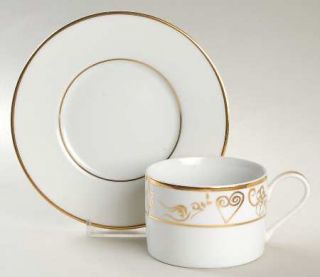  Holiday Wishes Gold Flat Cup & Saucer Set, Fine China Dinnerware   Home