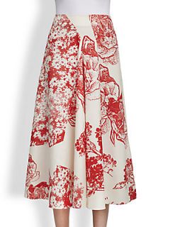 Stella McCartney Floral Print Satin Skirt   Cream Chili