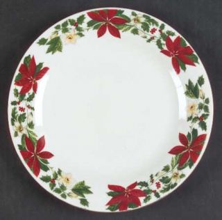Gibson Designs Poinsettia Holiday Salad Plate, Fine China Dinnerware   Red Poins
