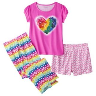Xhilaration Girls 3 Piece Short Sleeve Pajama Set   Pink Azalea S