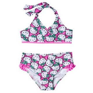 Hello Kitty Girls 2 Piece Halter Bikini Swimsuit   Pink XS