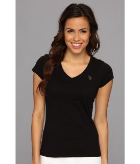 U.S. Polo Assn Solid V Neck Tee Womens T Shirt (Black)