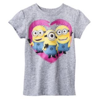 Despicable Me Infant Toddler Girls Short Sleeve Minion Heart Tee   Grey 3T