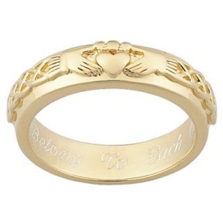 Gold Over Sterling Silver Engraved Claddagh Wedding Band   12