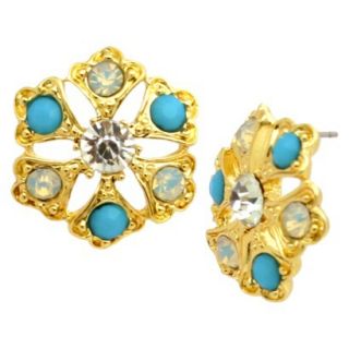 Womens Fashion Button Earrings   Gold/Turquoise/White