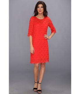 Jessica Howard 3/4 Sleeve Scoop Neck Eyelash Dress Womens Dress (Orange)