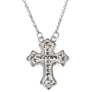 Cubic Zirconia Cross Pendant Necklace   Silver/White