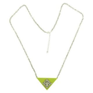 Womens Long Chain Necklace with Triangle and Stone Pendant   Gold/Lime/Crystal