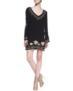 Womens Skyfall Embroidered V Neck Dress, Black   Free People