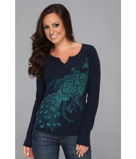 Lucky Brand Paisely Peacock Thermal Womens Long Sleeve Pullover (Navy)