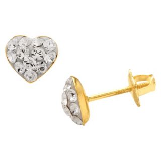 14k Yellow Gold Heart with Clear Crystal Childrens Earrings