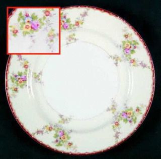 Kongo Kon70 Dinner Plate, Fine China Dinnerware   Red Edge,Mix Floral Rim,Cream/