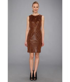 Vince Camuto Sleeveless Textured Faux Leather Sheath Womens Dress (Brown)
