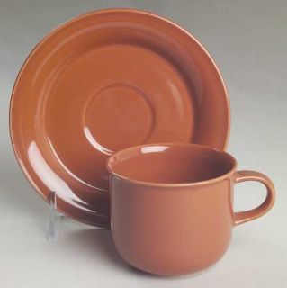 Nancy Calhoun Solid Color Terra Cotta Flat Cup & Saucer Set, Fine China Dinnerwa