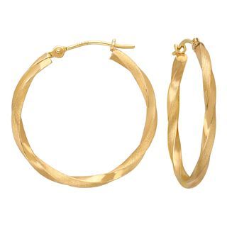 14K Gold Square Twist Hoop Earrings 25mm, Womens