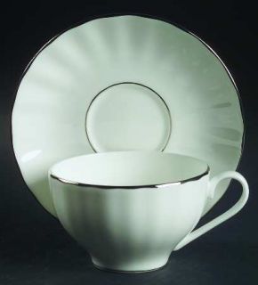 Gorham Grand Manor Platinum Flat Cup & Saucer Set, Fine China Dinnerware   Flute