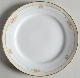 Noritake N2443 Luncheon Plate, Fine China Dinnerware   Green Inner Ring,Cream Ba
