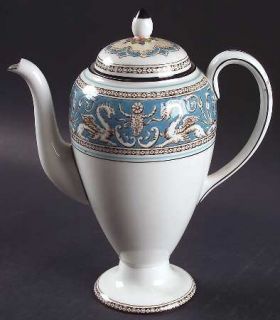 Wedgwood Florentine Turquoise Fruit Center,White Small Coffee Pot & Lid, Fine Ch