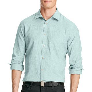 Van Heusen Button Front Shirt, Aqua Solid, Mens