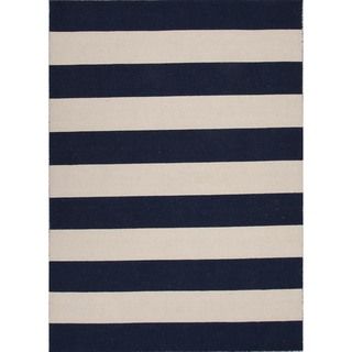 Flat Weave Stripe Blue Wool Rug (4 X 6)
