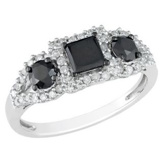 1 Carat Black and White Diamond in 10k White Gold Cocktail Ring (Size 7)