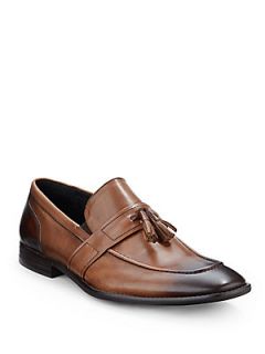 Burnished Leather Tassel Loafers   Tobacco