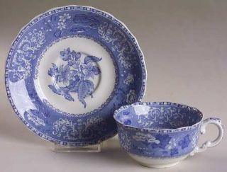 Spode Camilla Blue (Earthenware,Scalloped)  Flat Cup & Saucer Set, Fine China Di