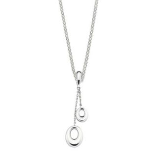 She Sterling Silver Double Open Oval Drop Pendant from Chain Necklace Silver