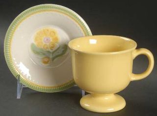 Franciscan Maypole Footed Cup & Saucer Set, Fine China Dinnerware   Yellow/Pink